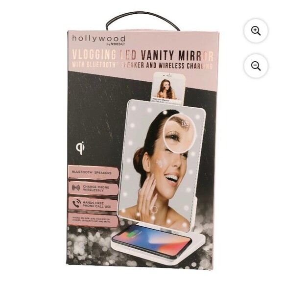 Vlogging LED vanity makeup mirror w bluetooth speaker wireless charging - Picture 1 of 12
